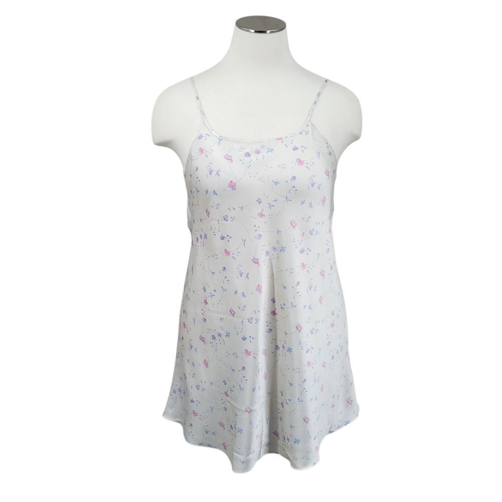 Delicate Treasures Vintage White Floral Satin Slip Mini Dress Nightgown  XL